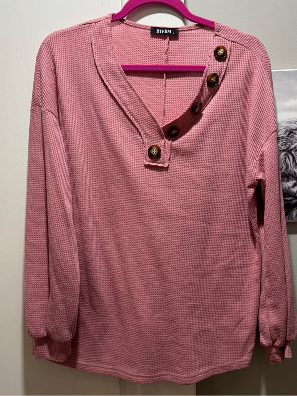 Pink waffle knit blouse